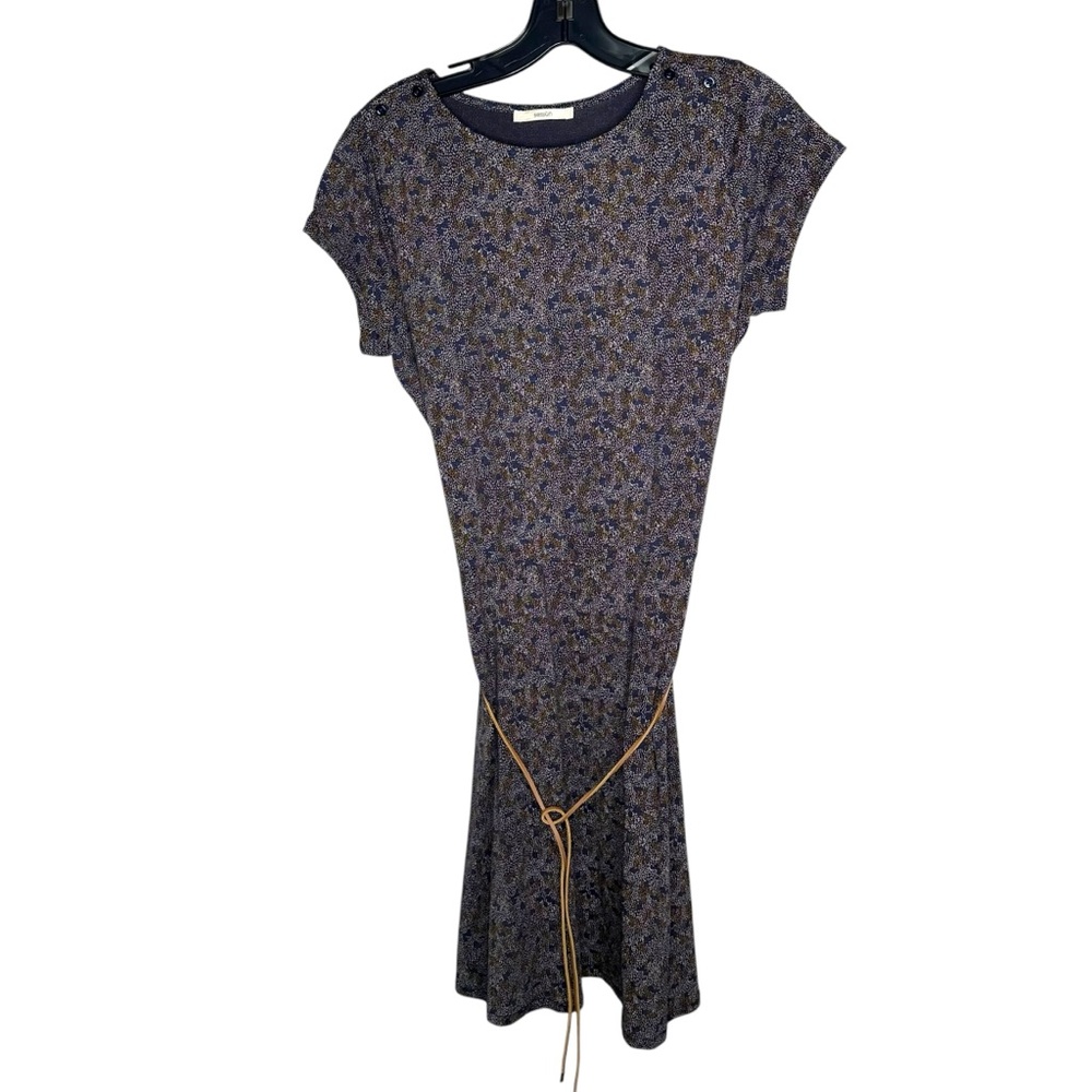 Sessùn Dress Women’s Large (Runs Small) Navy Blue Print Short Sleeve Belted